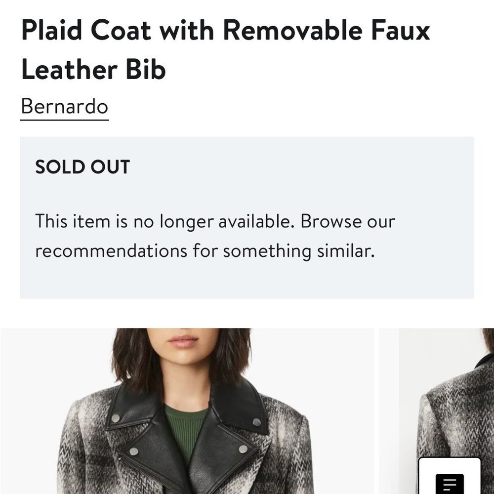 Plaid Coat with Removable Faux Leather bib - Picture 6 of 12